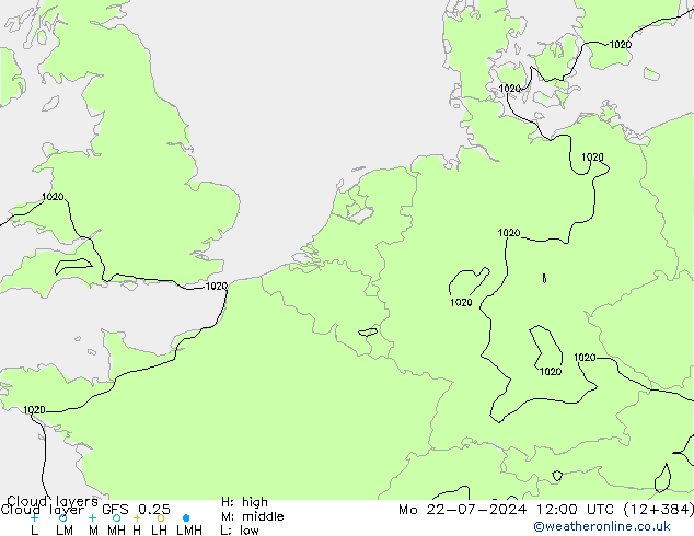 Cloud layer GFS 0.25 星期一 22.07.2024 12 UTC