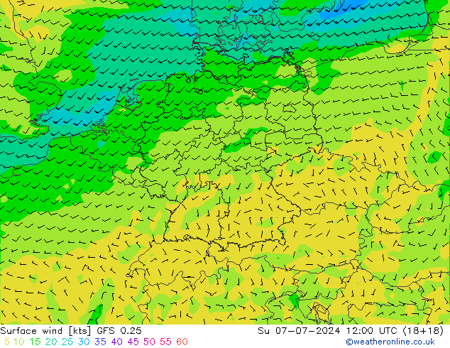 风 10 米 GFS 0.25 星期日 07.07.2024 12 UTC