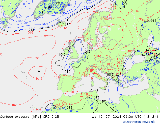 Luchtdruk (Grond) GFS 0.25 wo 10.07.2024 06 UTC