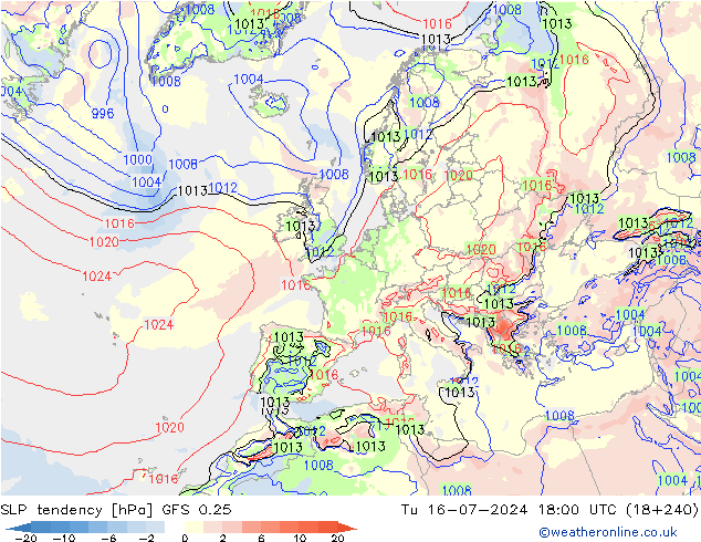 Druktendens (+/-) GFS 0.25 di 16.07.2024 18 UTC