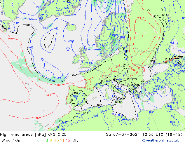 High wind areas GFS 0.25 星期日 07.07.2024 12 UTC