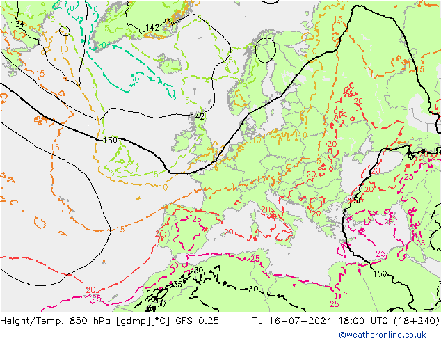 Z500/Rain (+SLP)/Z850 GFS 0.25 星期二 16.07.2024 18 UTC