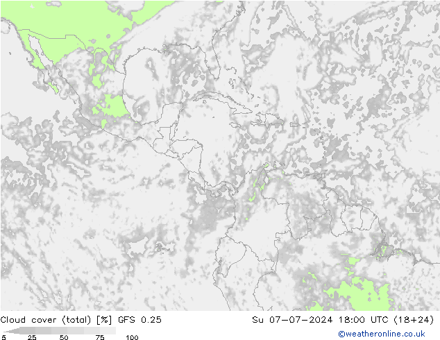 Bewolking (Totaal) GFS 0.25 zo 07.07.2024 18 UTC