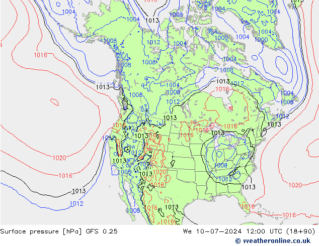 地面气压 GFS 0.25 星期三 10.07.2024 12 UTC