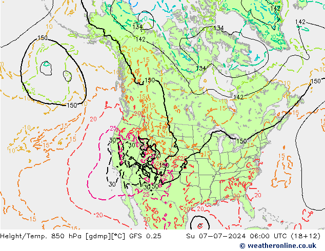 Z500/Rain (+SLP)/Z850 GFS 0.25 星期日 07.07.2024 06 UTC