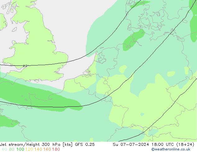 高速氣流 GFS 0.25 星期日 07.07.2024 18 UTC