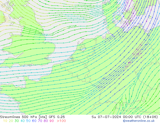 风 500 hPa GFS 0.25 星期日 07.07.2024 00 UTC