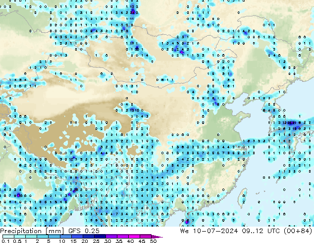 Neerslag GFS 0.25 wo 10.07.2024 12 UTC