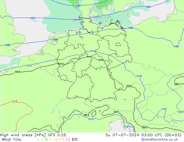 High wind areas GFS 0.25 星期日 07.07.2024 03 UTC