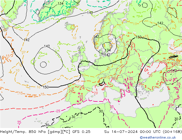 Z500/Rain (+SLP)/Z850 GFS 0.25 星期日 14.07.2024 00 UTC