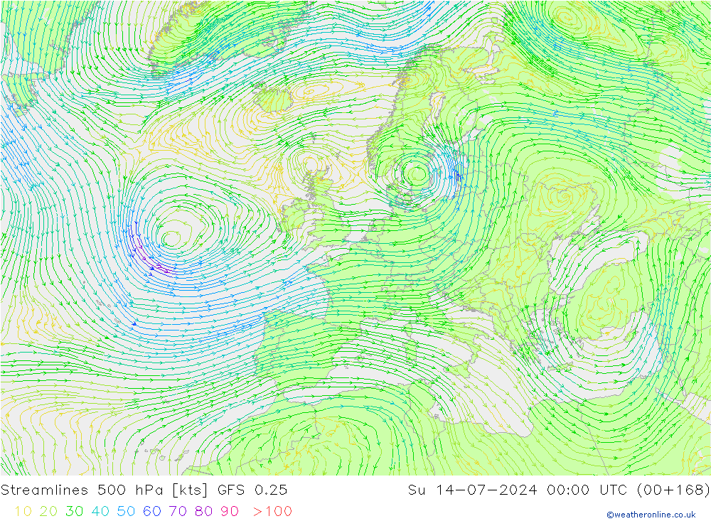 风 500 hPa GFS 0.25 星期日 14.07.2024 00 UTC