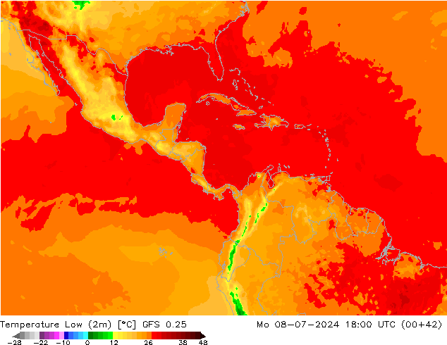Min.temperatuur (2m) GFS 0.25 ma 08.07.2024 18 UTC