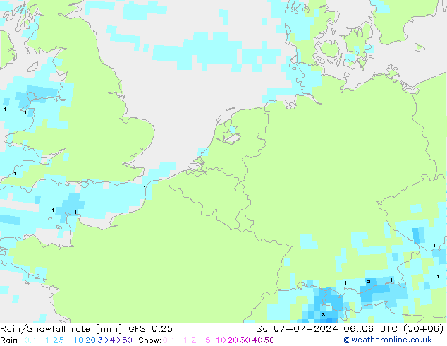 Regen/Sneeuwval GFS 0.25 zo 07.07.2024 06 UTC