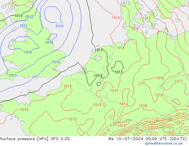 Luchtdruk (Grond) GFS 0.25 wo 10.07.2024 00 UTC