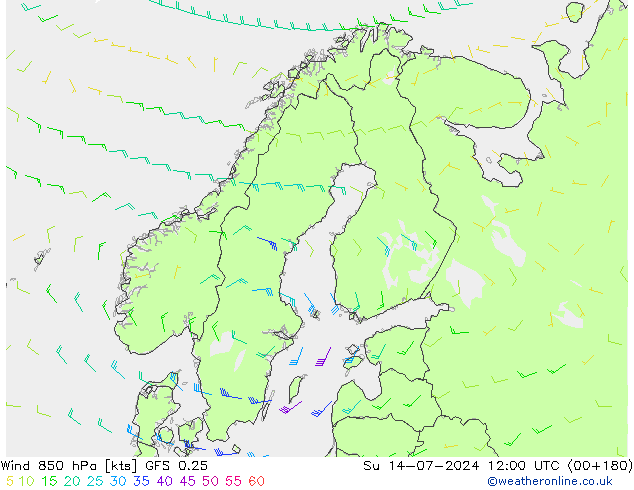 风 850 hPa GFS 0.25 星期日 14.07.2024 12 UTC