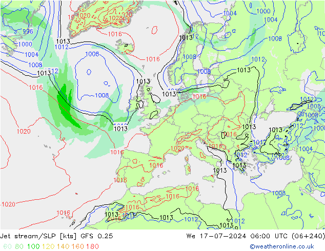 高速氣流/地面气压 GFS 0.25 星期三 17.07.2024 06 UTC