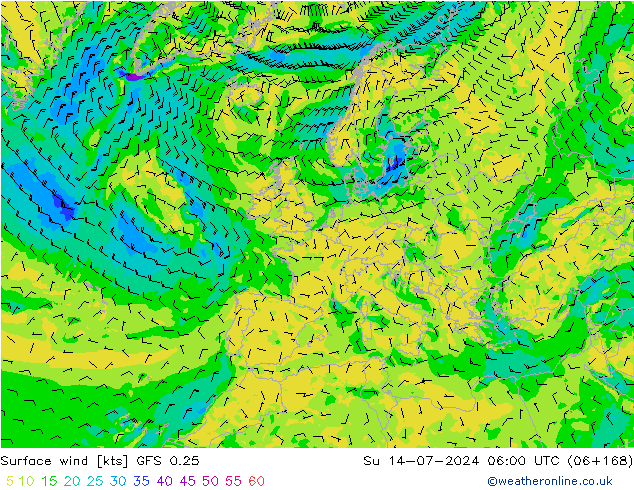 Wind 10 m GFS 0.25 zo 14.07.2024 06 UTC