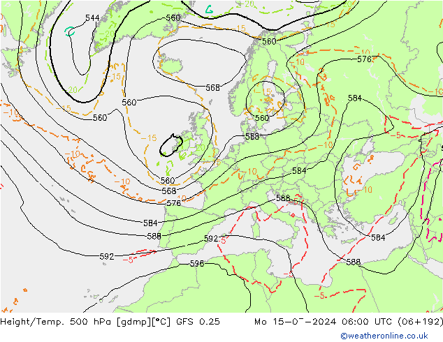 Z500/Rain (+SLP)/Z850 GFS 0.25 星期一 15.07.2024 06 UTC