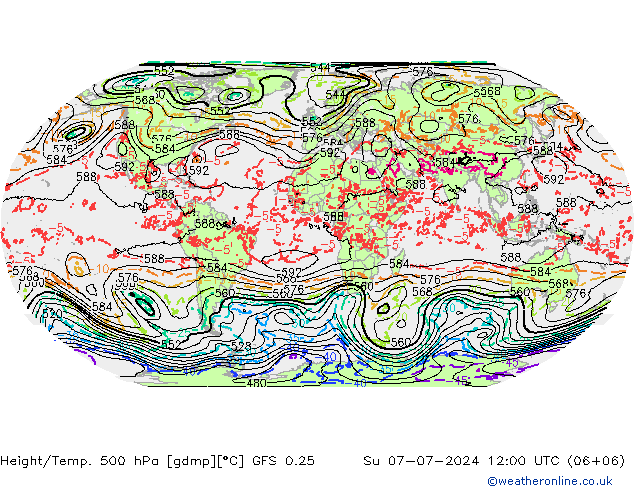 Z500/Regen(+SLP)/Z850 GFS 0.25 zo 07.07.2024 12 UTC