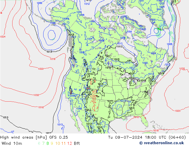 Windvelden GFS 0.25 di 09.07.2024 18 UTC