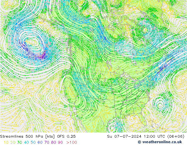 风 500 hPa GFS 0.25 星期日 07.07.2024 12 UTC