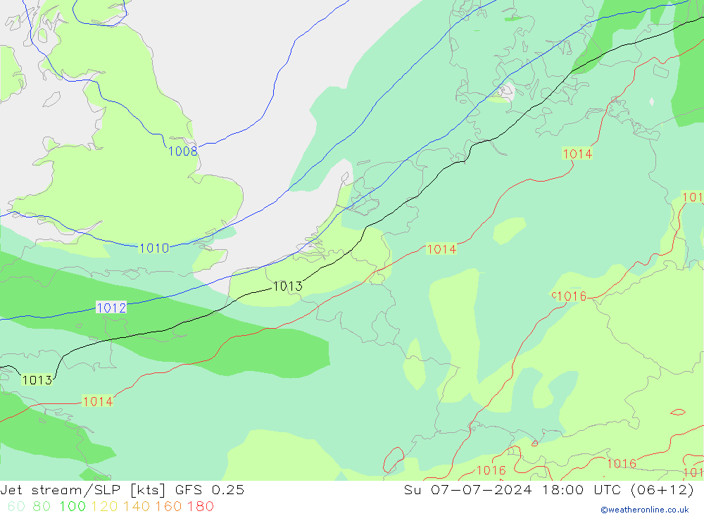 高速氣流/地面气压 GFS 0.25 星期日 07.07.2024 18 UTC