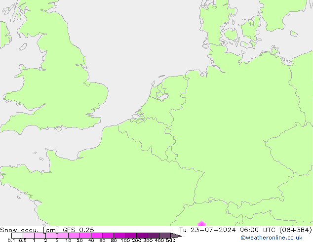Totale sneeuw GFS 0.25 di 23.07.2024 06 UTC