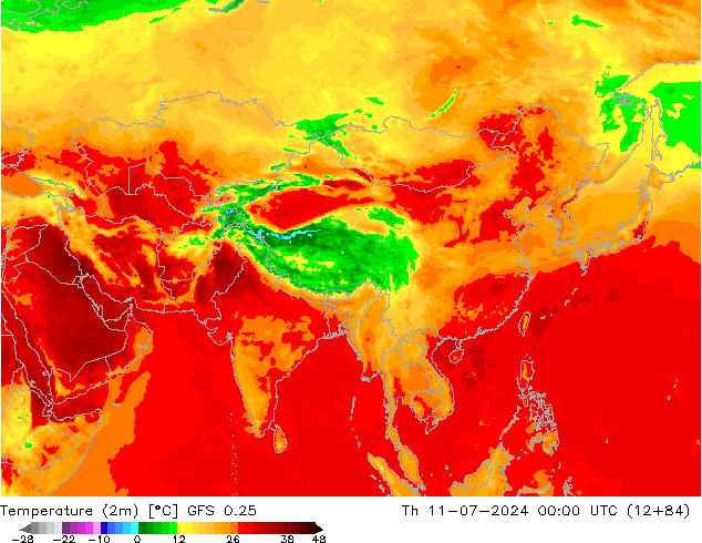 Temperatuurkaart (2m) GFS 0.25 do 11.07.2024 00 UTC