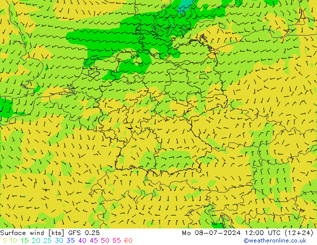 风 10 米 GFS 0.25 星期一 08.07.2024 12 UTC