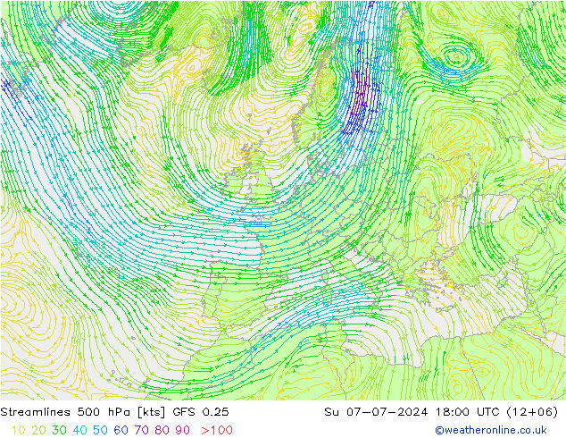 风 500 hPa GFS 0.25 星期日 07.07.2024 18 UTC