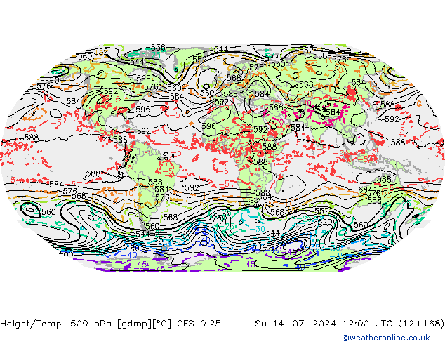 Z500/Rain (+SLP)/Z850 GFS 0.25 星期日 14.07.2024 12 UTC