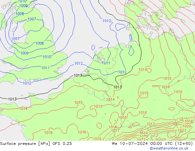 地面气压 GFS 0.25 星期三 10.07.2024 00 UTC