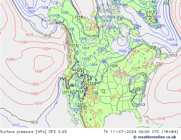 地面气压 GFS 0.25 星期四 11.07.2024 06 UTC
