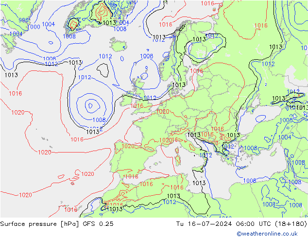Luchtdruk (Grond) GFS 0.25 di 16.07.2024 06 UTC