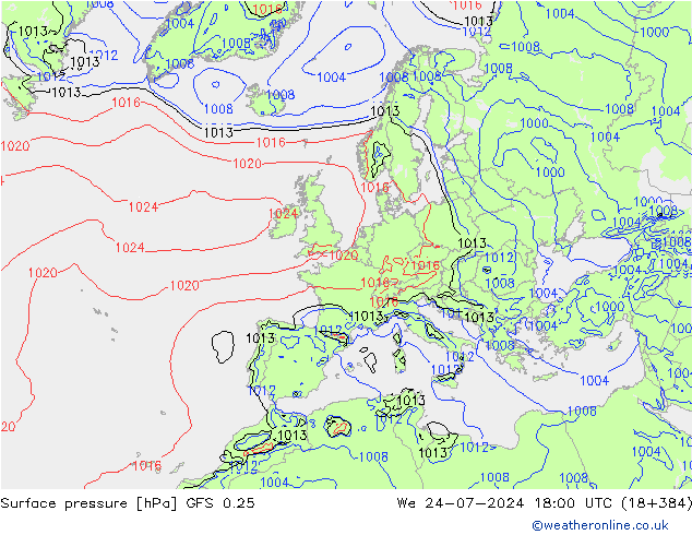 Luchtdruk (Grond) GFS 0.25 wo 24.07.2024 18 UTC