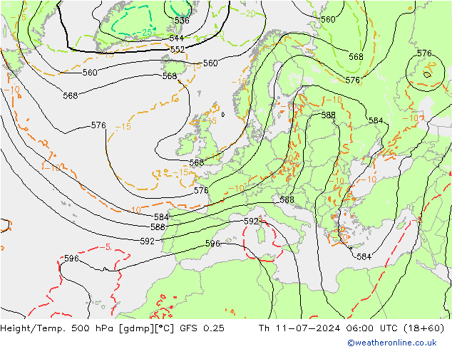 Z500/Rain (+SLP)/Z850 GFS 0.25 星期四 11.07.2024 06 UTC