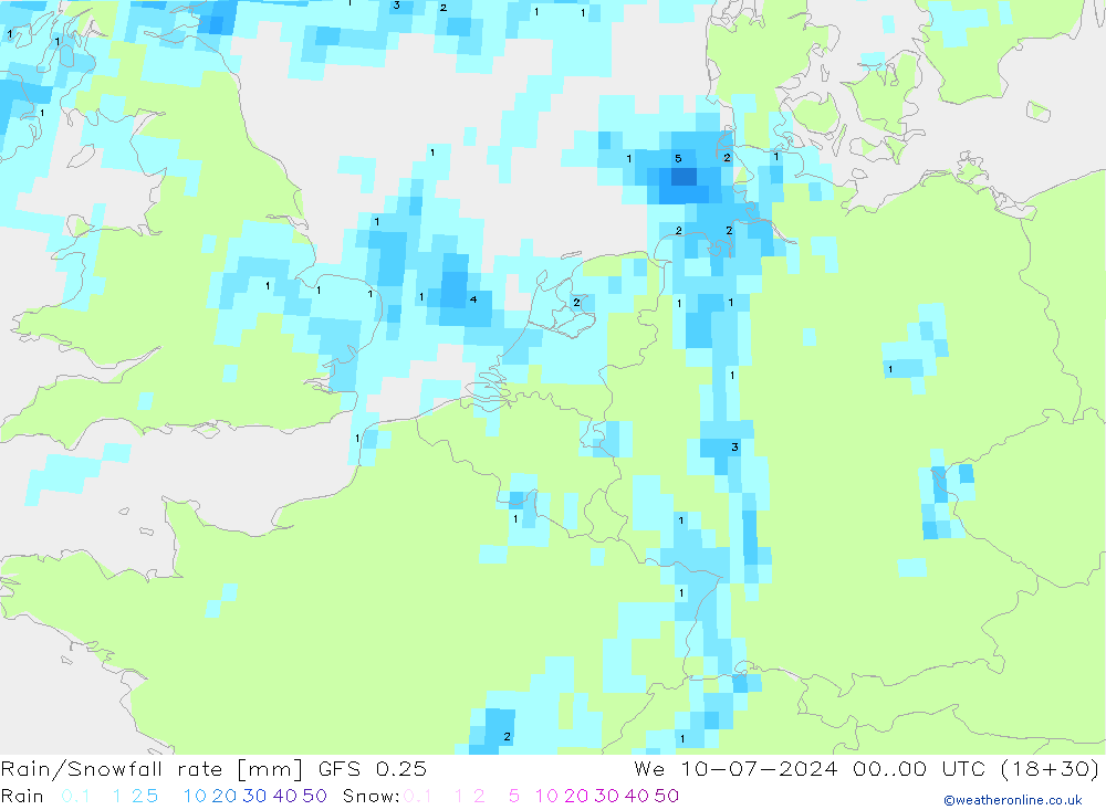 Regen/Sneeuwval GFS 0.25 wo 10.07.2024 00 UTC