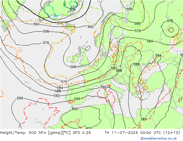 Z500/Rain (+SLP)/Z850 GFS 0.25 星期四 11.07.2024 00 UTC