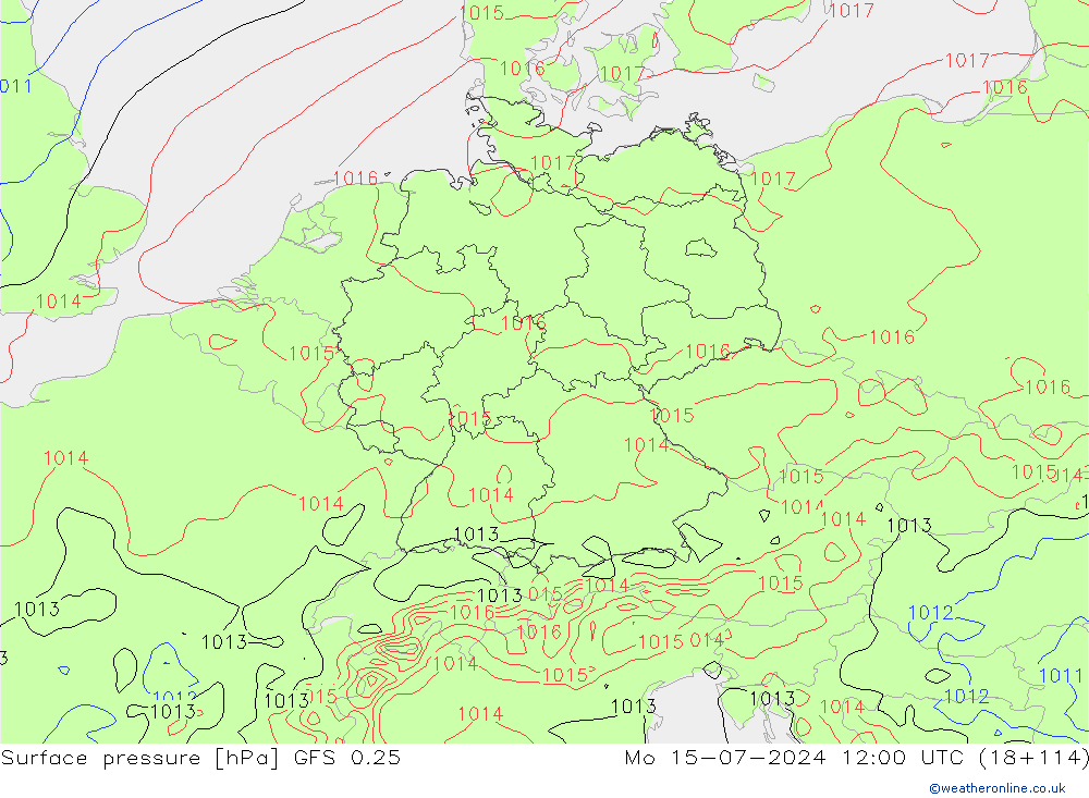地面气压 GFS 0.25 星期一 15.07.2024 12 UTC