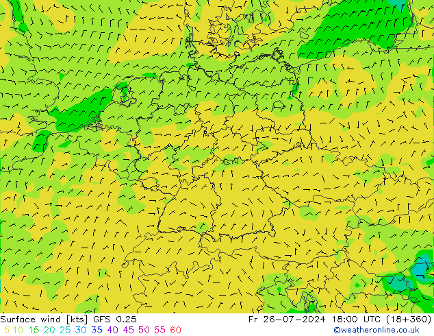 风 10 米 GFS 0.25 星期五 26.07.2024 18 UTC