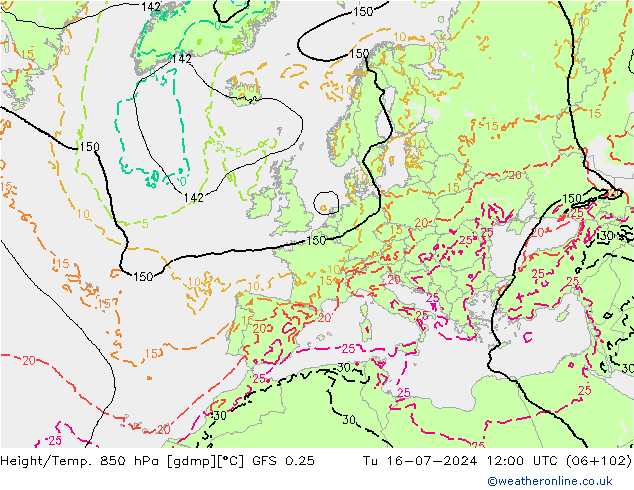 Z500/Regen(+SLP)/Z850 GFS 0.25 di 16.07.2024 12 UTC