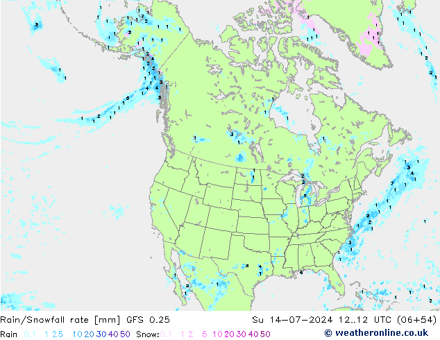 Regen/Sneeuwval GFS 0.25 zo 14.07.2024 12 UTC