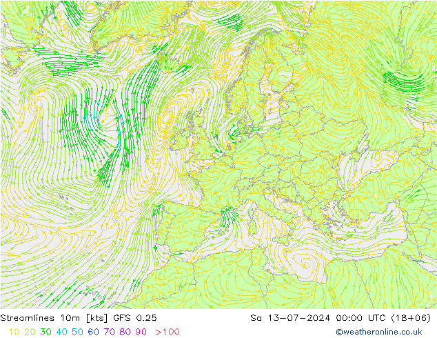 风 10m GFS 0.25 星期六 13.07.2024 00 UTC