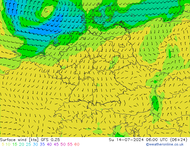 风 10 米 GFS 0.25 星期日 14.07.2024 06 UTC