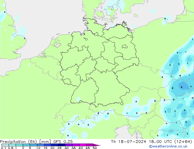 降水量 (6h) GFS 0.25 星期四 18.07.2024 00 UTC