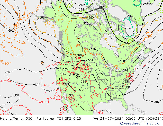 Z500/Rain (+SLP)/Z850 GFS 0.25 星期三 31.07.2024 00 UTC
