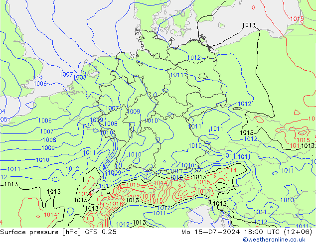 Luchtdruk (Grond) GFS 0.25 ma 15.07.2024 18 UTC