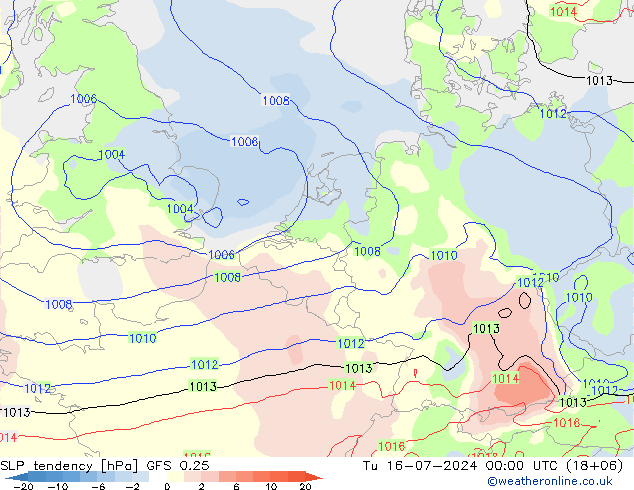 Druktendens (+/-) GFS 0.25 di 16.07.2024 00 UTC