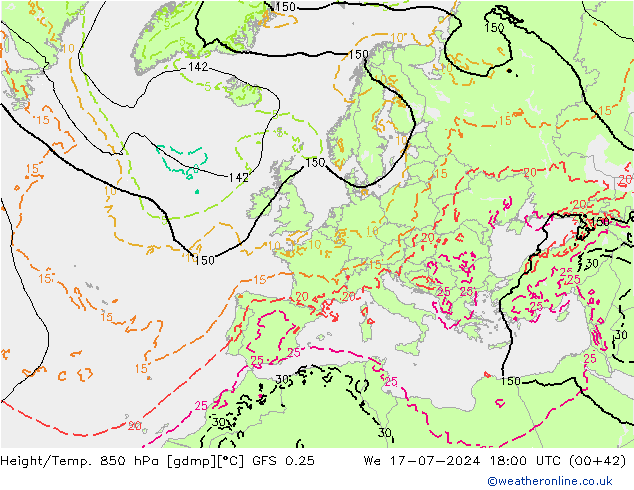 Z500/Regen(+SLP)/Z850 GFS 0.25 wo 17.07.2024 18 UTC