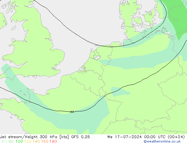 高速氣流 GFS 0.25 星期三 17.07.2024 00 UTC